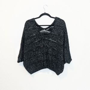 ✨3/$25 Express Black Shiny Metallic Dolman Crop Knit Top size Large